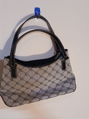 Ralph Lauren Black and Beige RL Monogram Shoulder Bag